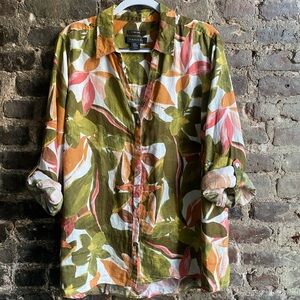 Tahari Multicolor Floral Linen Shirt